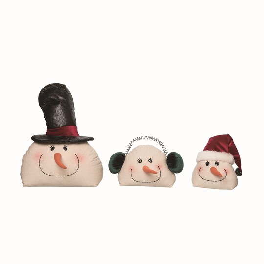 Transpac; Transpac 11" Multicolor Plush Snowman Head Decor Set of 3 - Christmas Tabletop Figurines, Polyester, Indoor Use, Spot Clean; Category:Christmas Tabletop Decor; Image:1